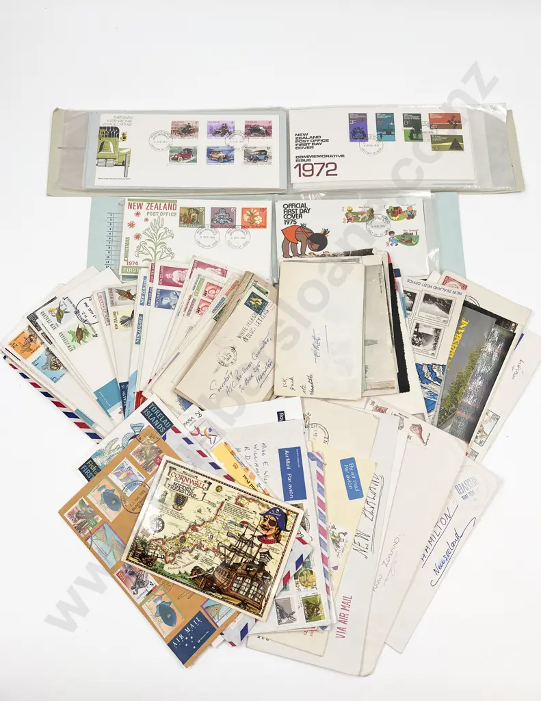 Qty NZ and World Postals FDC's and Semo-Sorted Stamps Image 1++