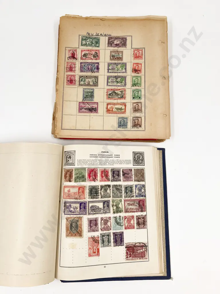 Three Vintage NZ & World Stamp Albums and Empty Stock Book Album Image 1++