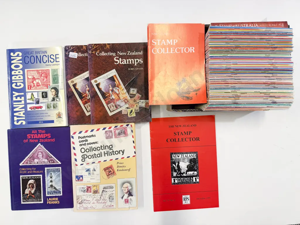 Qty NZ Stamp Collector Magazines C1980's with Stamp Reference Works Image 1++