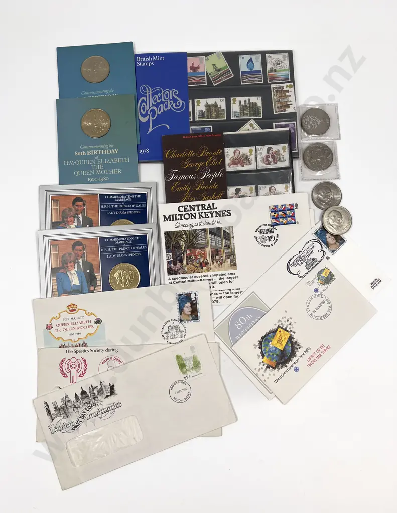 Six UK Royal Commemorative Crowns/Medals with Two Churchills and FDC's Image 1++