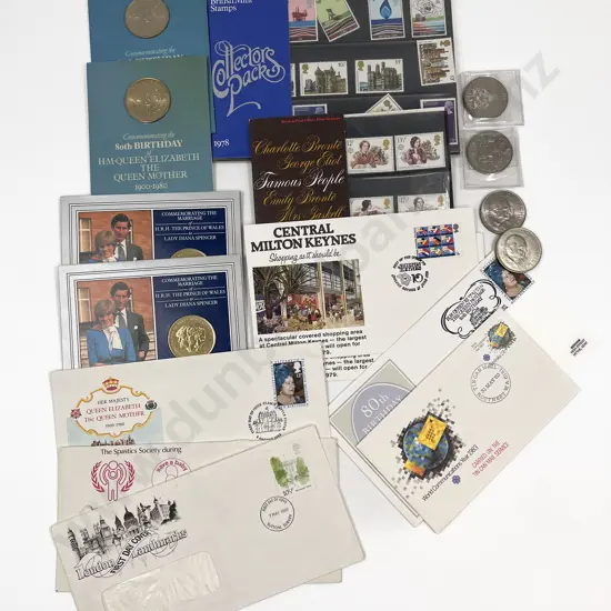 Six UK Royal Commemorative Crowns/Medals with Two Churchills and FDC's