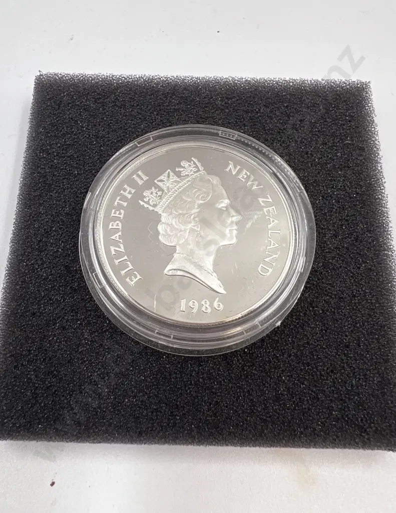 NZ 1986 Royal Visit Proof Silver Dollar Image 1++