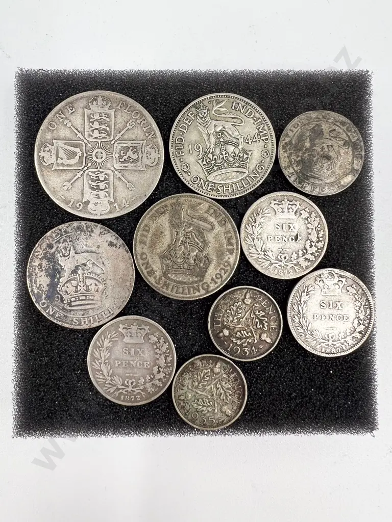 Ten UK1872-1944 Silver Content Coins Image 1++