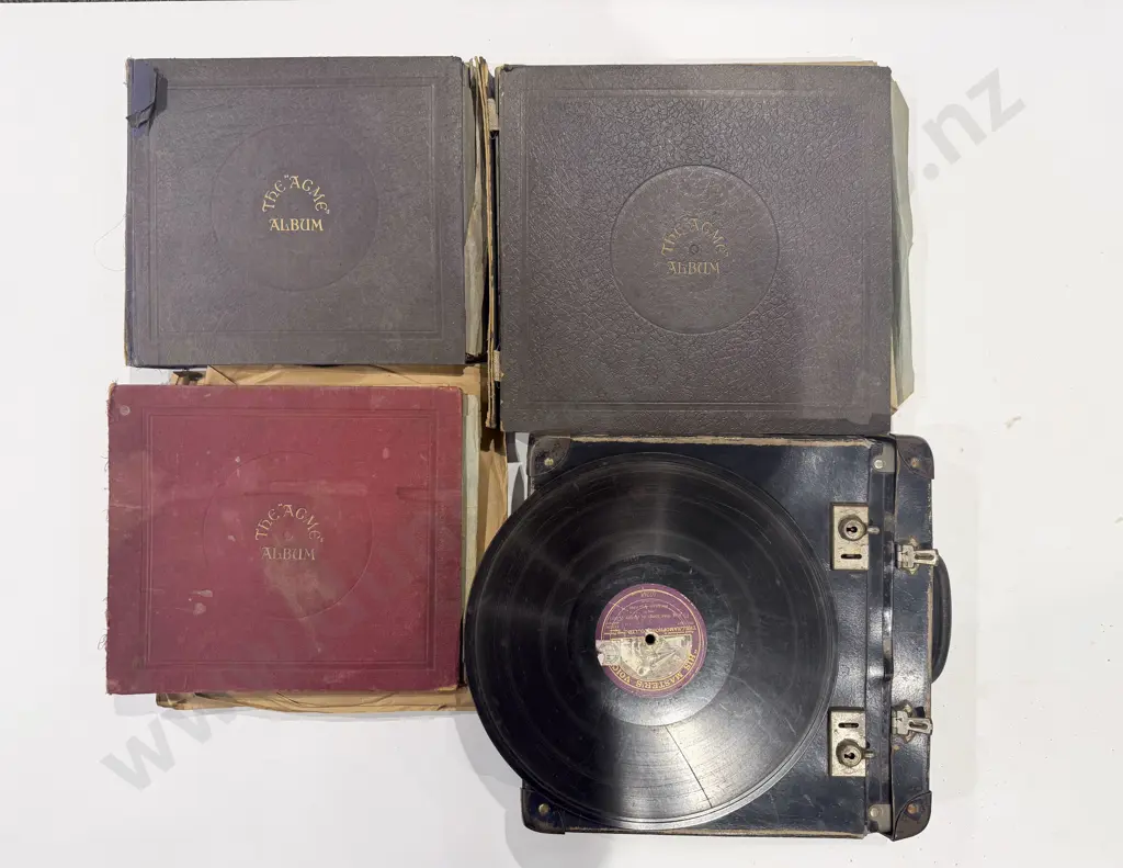 His Masters Voice Table Top Gramophone together with Assorted Records Image 1++