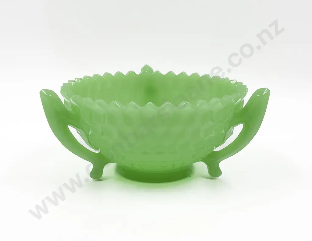 Vintage Opaque Glass Tri Handled Table Bowl Image 1++