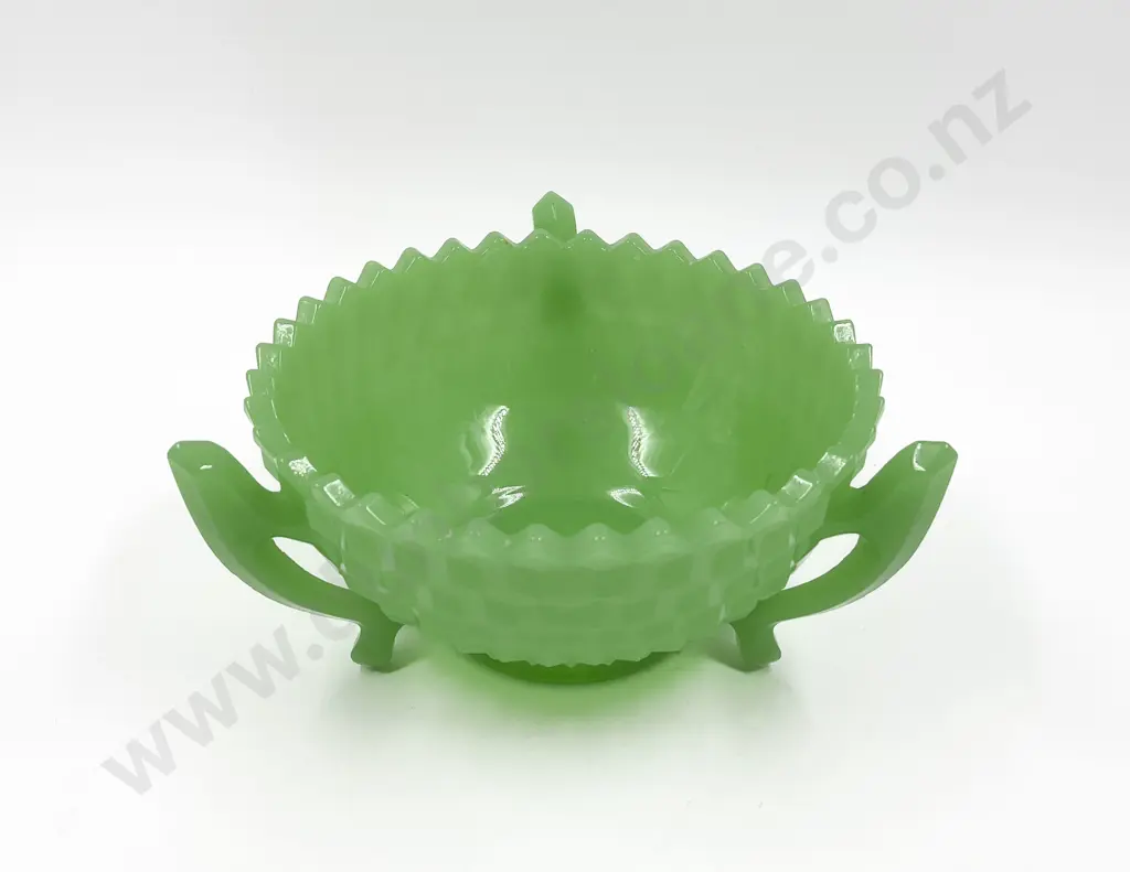 Vintage Opaque Glass Tri Handled Table Bowl Image 1++