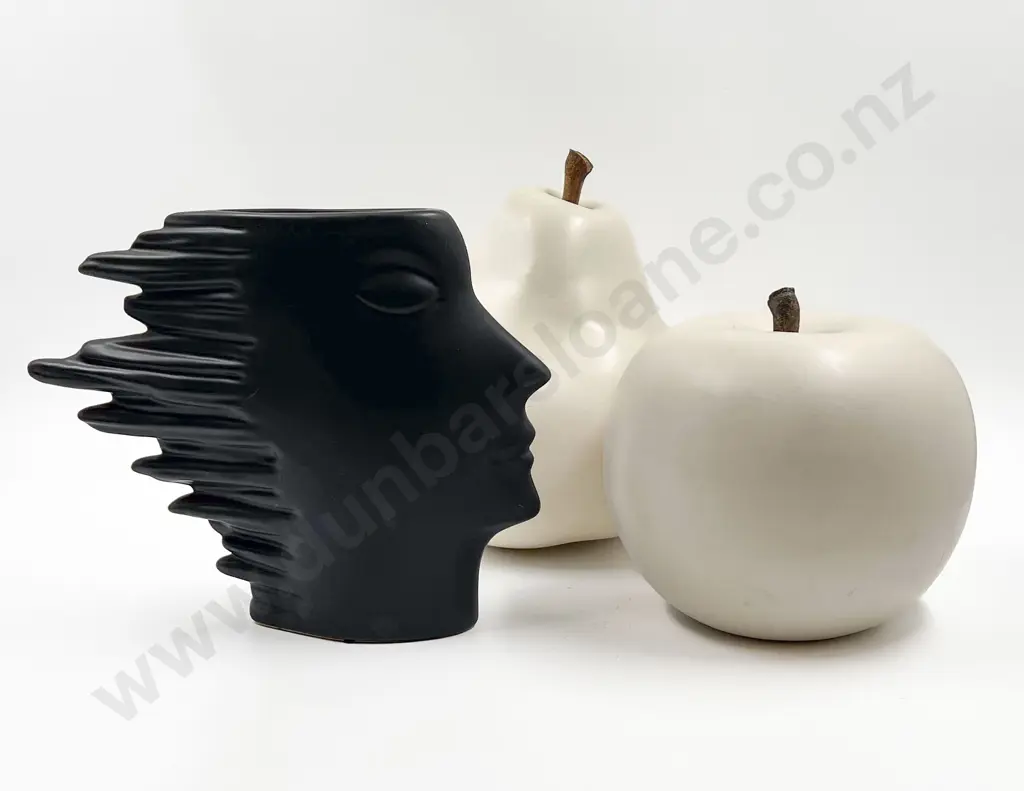 Modernist Style Profile Vase together with Large Novelty Fruit Ornaments Image 1++