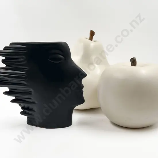 Modernist Style Profile Vase together with Large Novelty Fruit Ornaments