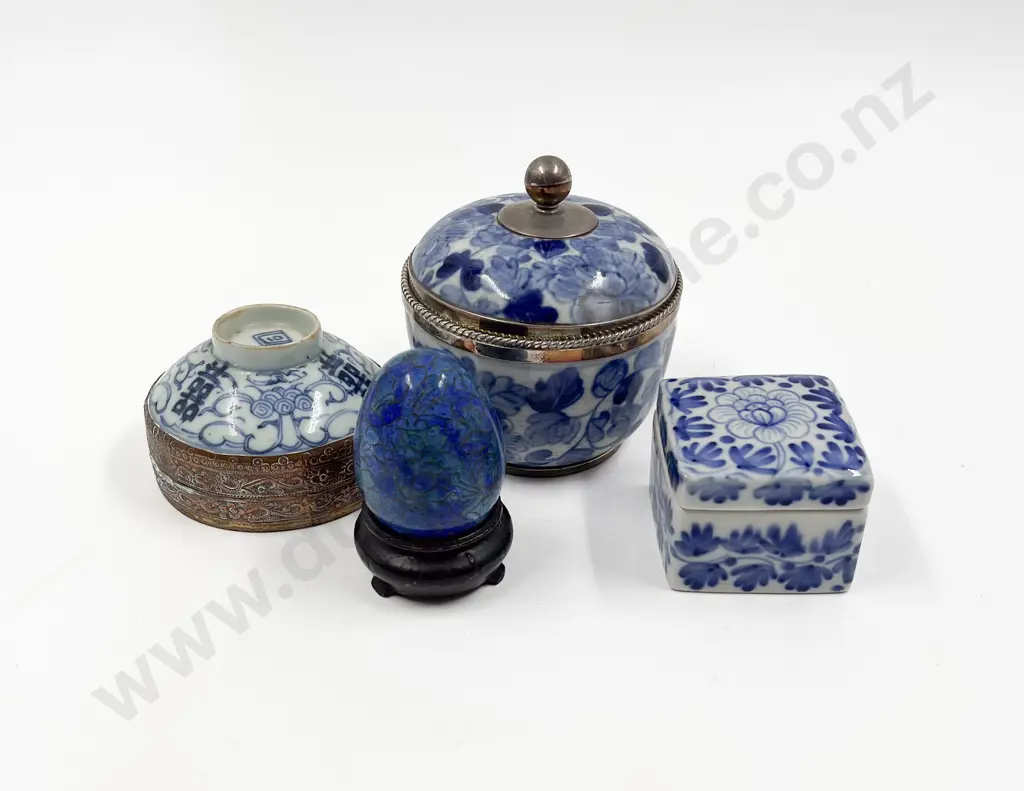 S/S Mounted Blue & White Lidded Pot & Three Others Image 1++
