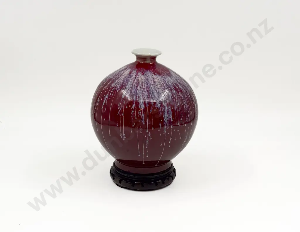 Chinese Red Glazed Pottery Vase with Stand Image 1++