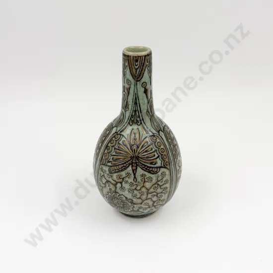 Delft Handpainted Celadon Crackle Glaze Vase