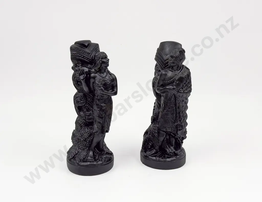 Ebonised Resin Pair of Maori Figures Image 1++