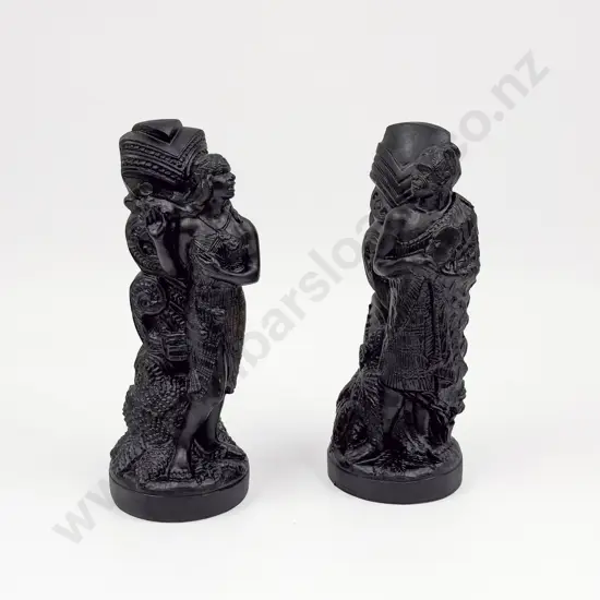Ebonised Resin Pair of Maori Figures