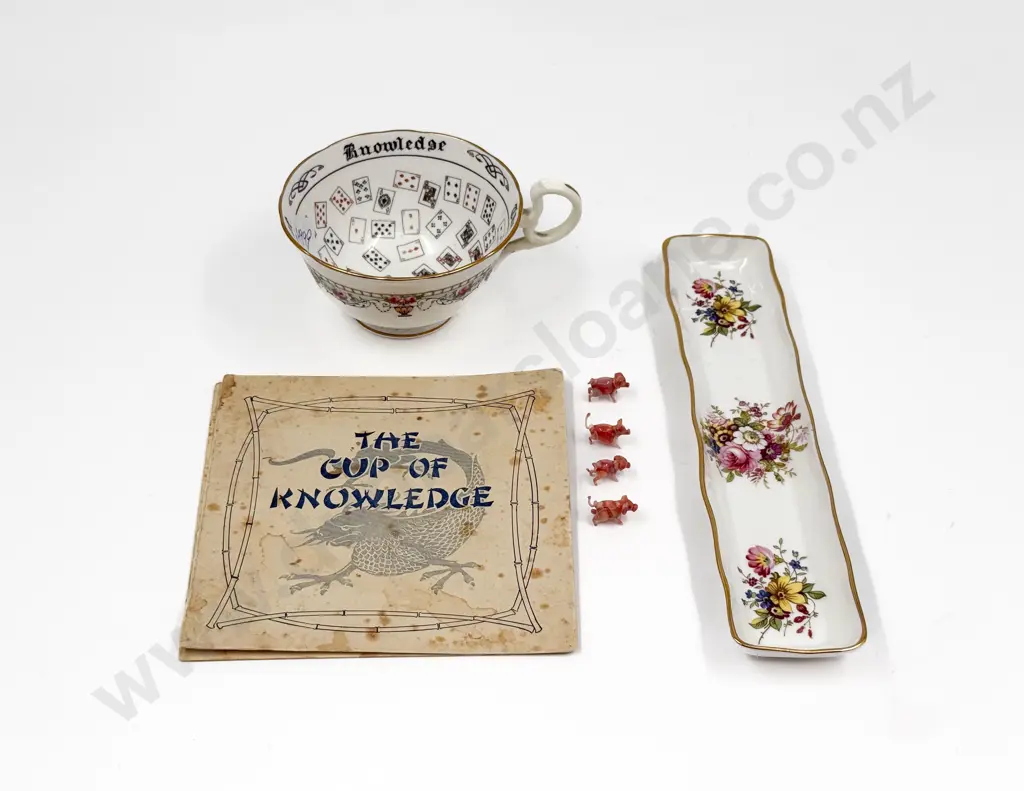 Aynsley Cup of Knowledge together with Four Miniature Pig Ornaments etc Image 1++