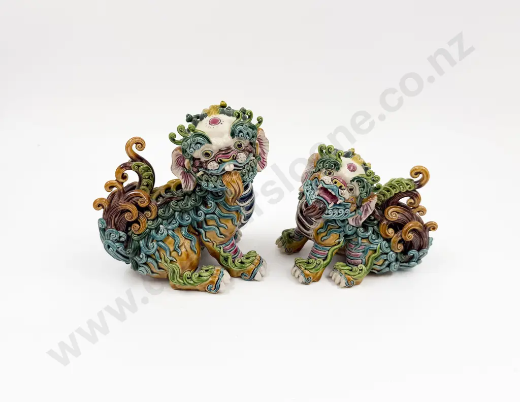 Graduated Pair of Chinese Polychrome Foo Dogs Image 1++