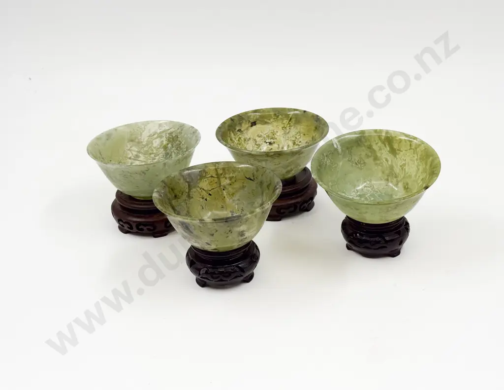 Four Small Jade Bowls with Four Assorted Stands Image 1++