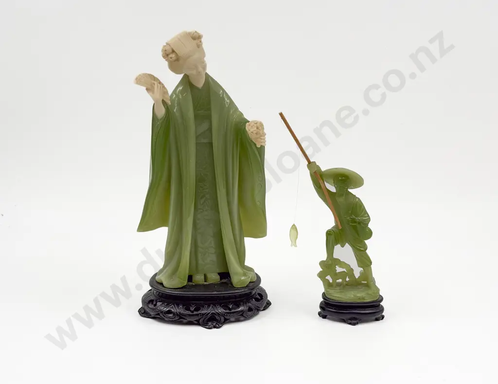 Jade & Ivory Style Geisha Figure together with Jade Style Fisherman Figure Image 1++