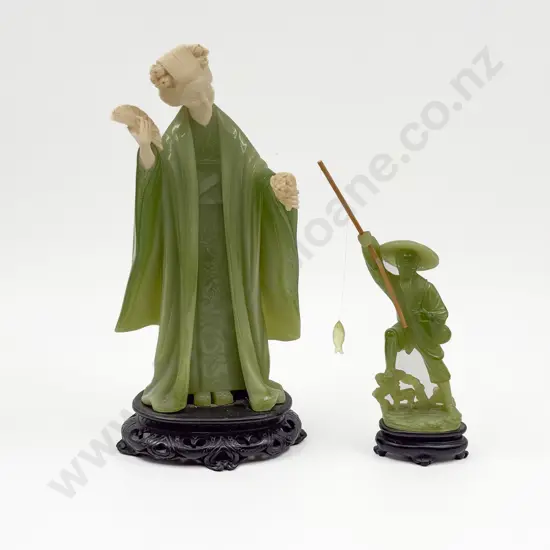 Jade & Ivory Style Geisha Figure together with Jade Style Fisherman Figure