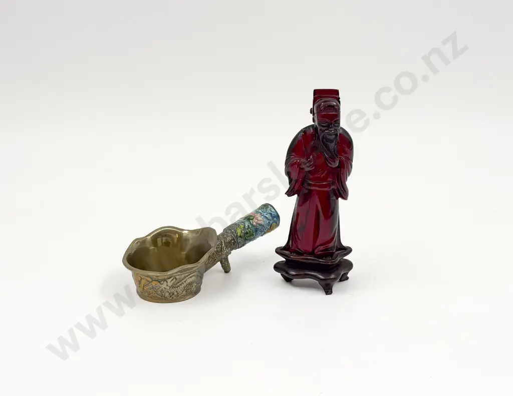 Resin Figure together with Small Chinese Brass Charcoal Iron Image 1++