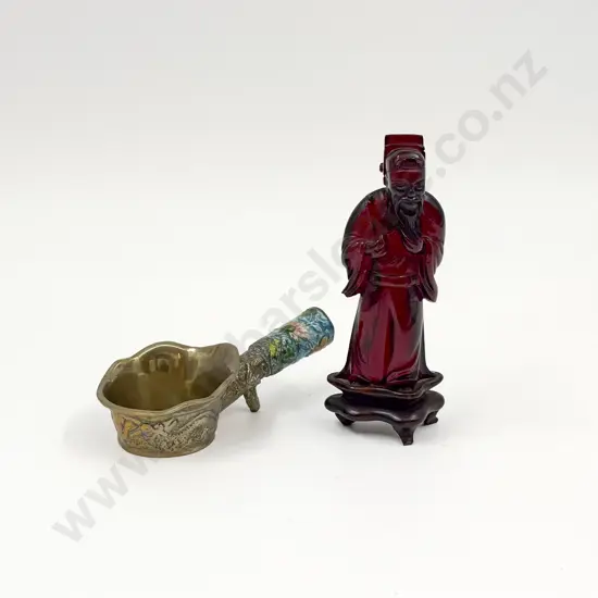 Resin Figure together with Small Chinese Brass Charcoal Iron