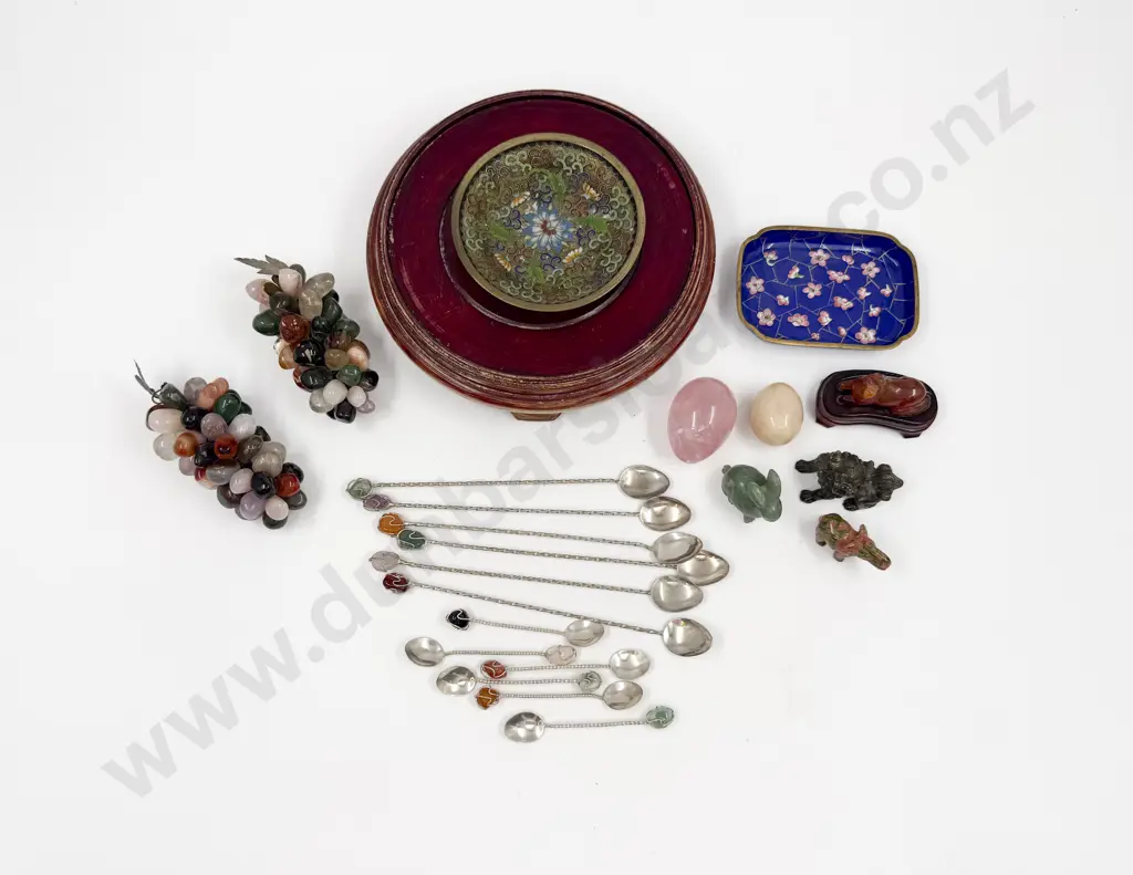 Quantity of Assorted Hardstone Ornaments together with Cloisonne on Vase Stand Image 1++