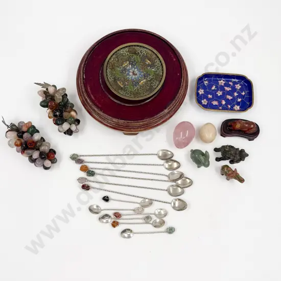 Quantity of Assorted Hardstone Ornaments together with Cloisonne on Vase Stand