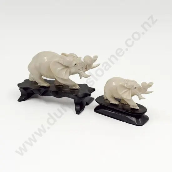 Graduated Pair of Ivory Carved Elephants