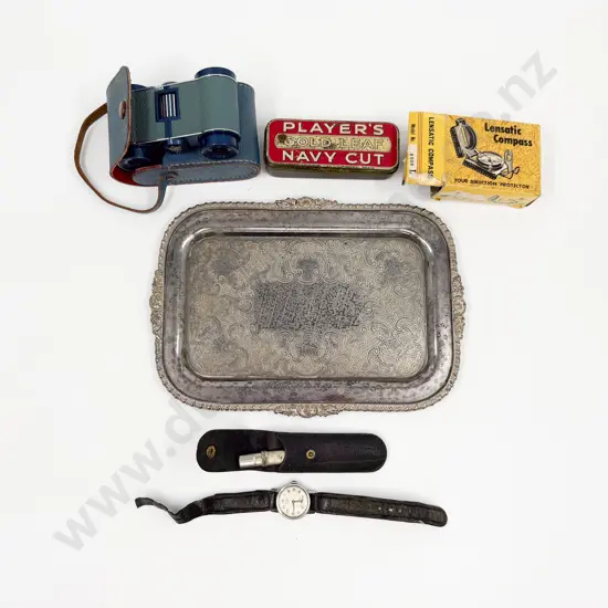 Small Quantity of Assorted Vintage incl Cased Small Binoculars Wristwatch etc