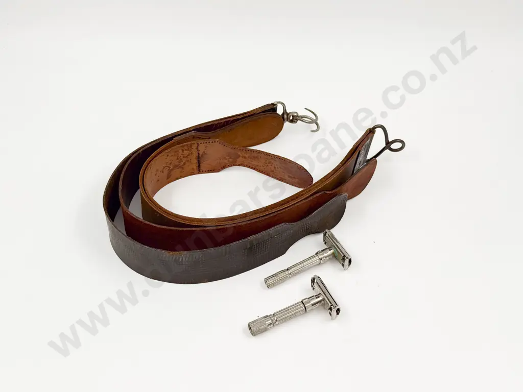 Two Carborundum Strops together with Two Vintage Razors Image 1++