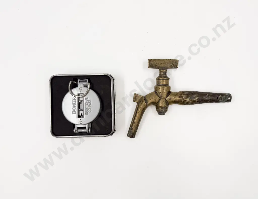 Cased Engineer Directional Compass together with Vintage Brass Spigot Image 1++