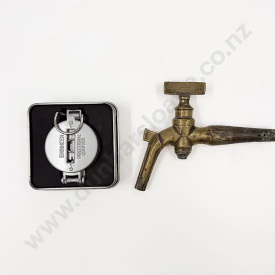 Cased Engineer Directional Compass together with Vintage Brass Spigot
