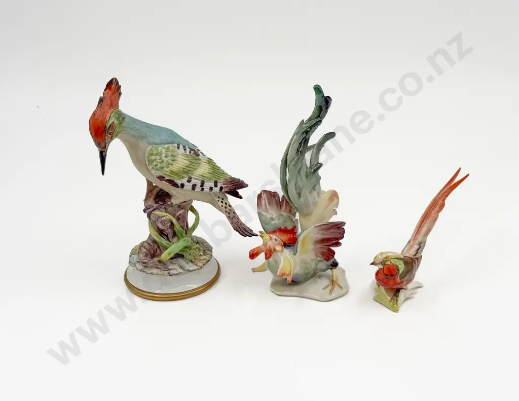 Hutschenreuther Rooster together with Capodimonte Woodpecker & Other Bird Image 1++