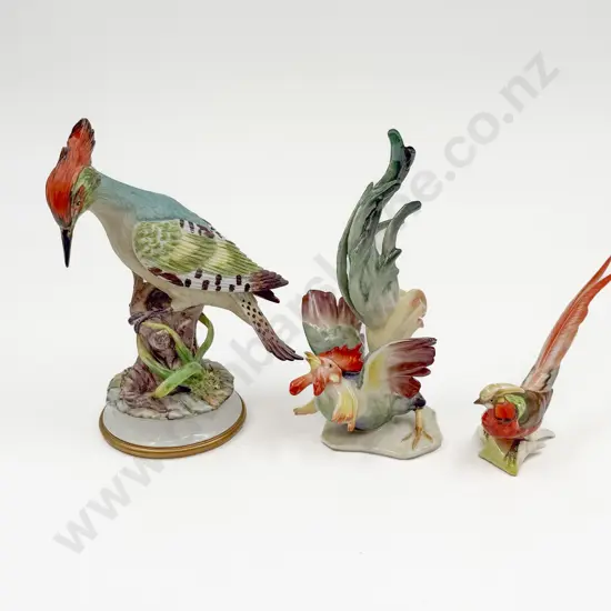 Hutschenreuther Rooster together with Capodimonte Woodpecker & Other Bird
