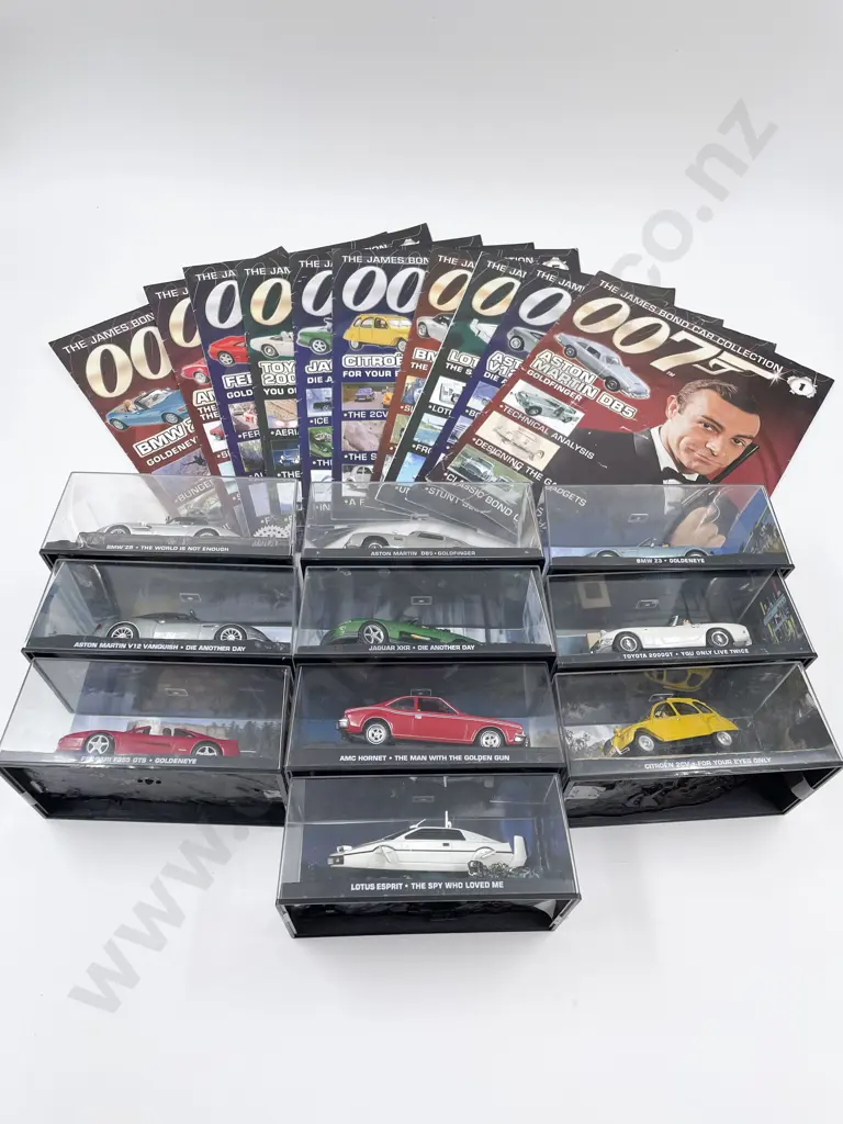 Ten James Bond Car Collection Vehicles & Collector Magazines Image 1++