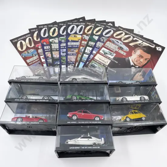 Ten James Bond Car Collection Vehicles & Collector Magazines