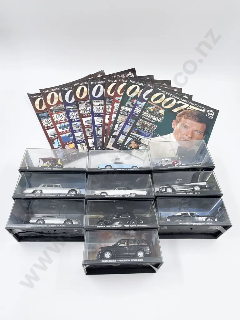 Ten James Bond Car Collection Vehicles & Collector Magazines Image 1++