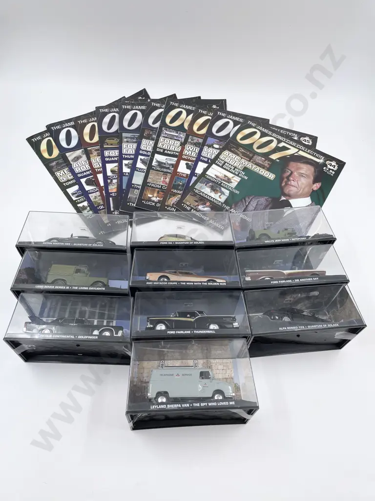 Ten James Bond Car Collection Vehicles & Collector Magazines Image 1++