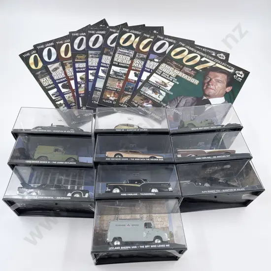 Ten James Bond Car Collection Vehicles & Collector Magazines