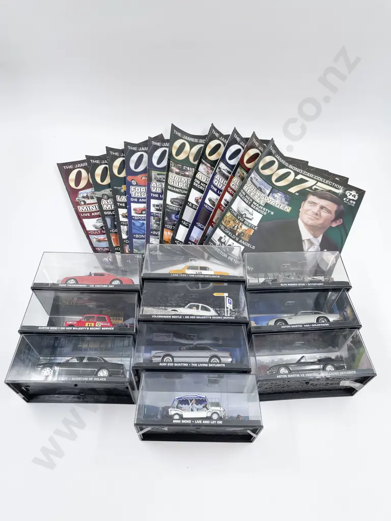 Ten James Bond Car Collection Vehicles & Collector Magazines Image 1++