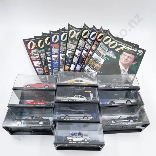 Ten James Bond Car Collection Vehicles & Collector Magazines