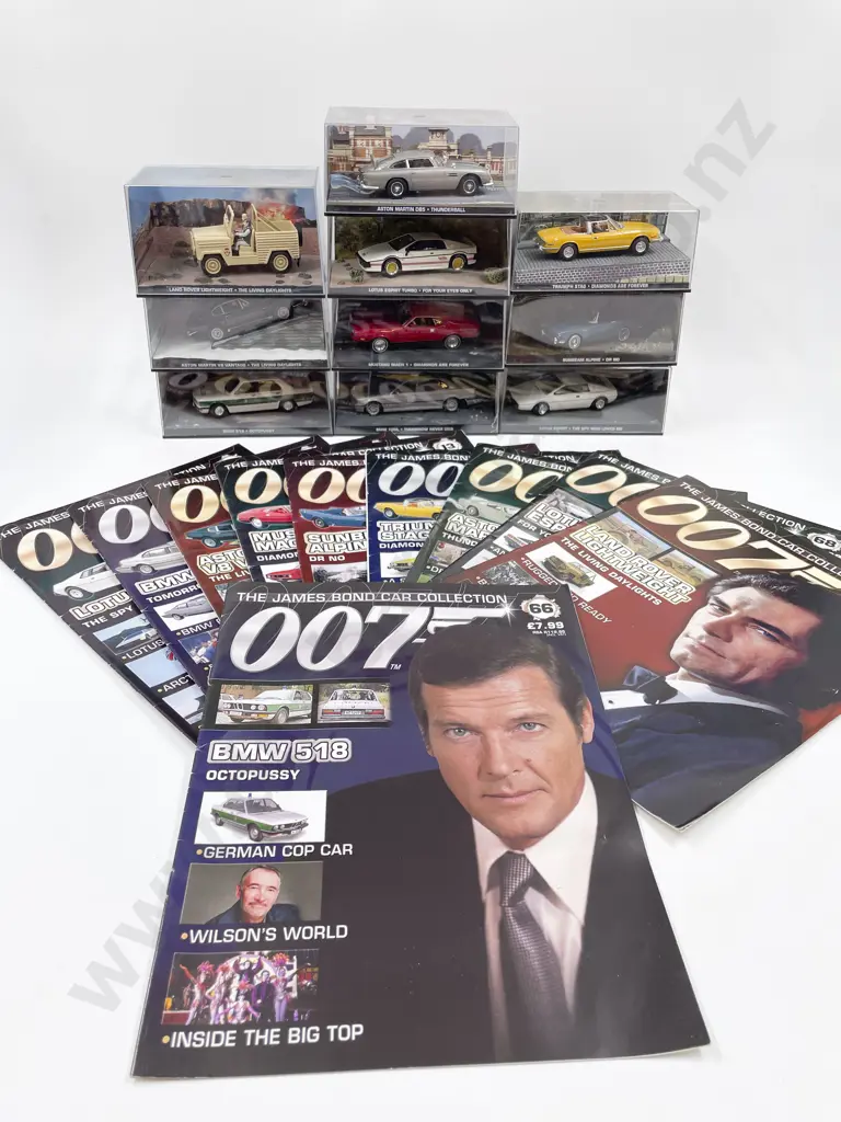 Ten James Bond Car Collection Vehicles & Collector Magazines Image 1++