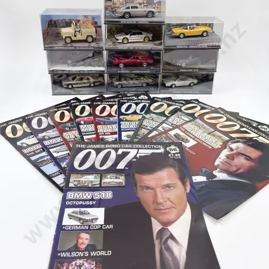 Ten James Bond Car Collection Vehicles & Collector Magazines