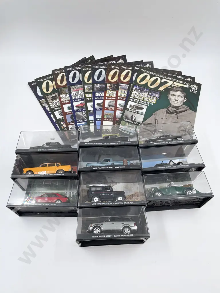 Ten James Bond Car Collection Vehicles & Collector Magazines Image 1++
