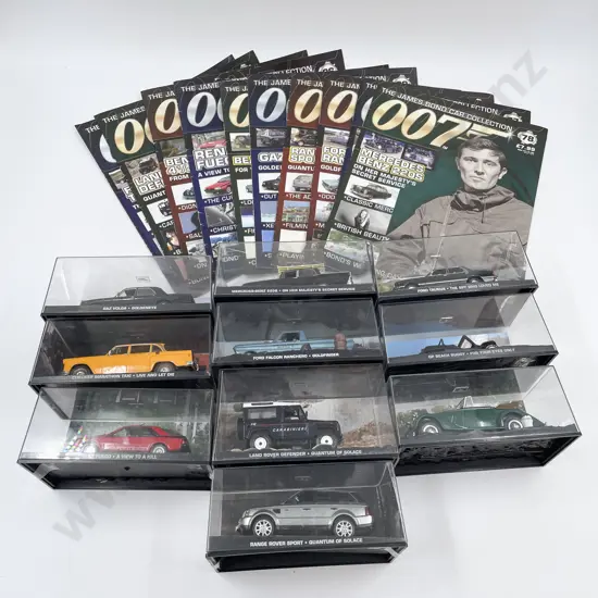 Ten James Bond Car Collection Vehicles & Collector Magazines