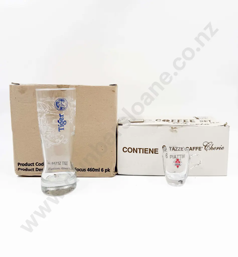 Boxed Tiger Pint Glasses & Boxed Glass Coffee Set Image 1++