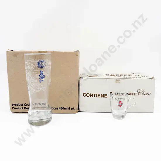 Boxed Tiger Pint Glasses & Boxed Glass Coffee Set