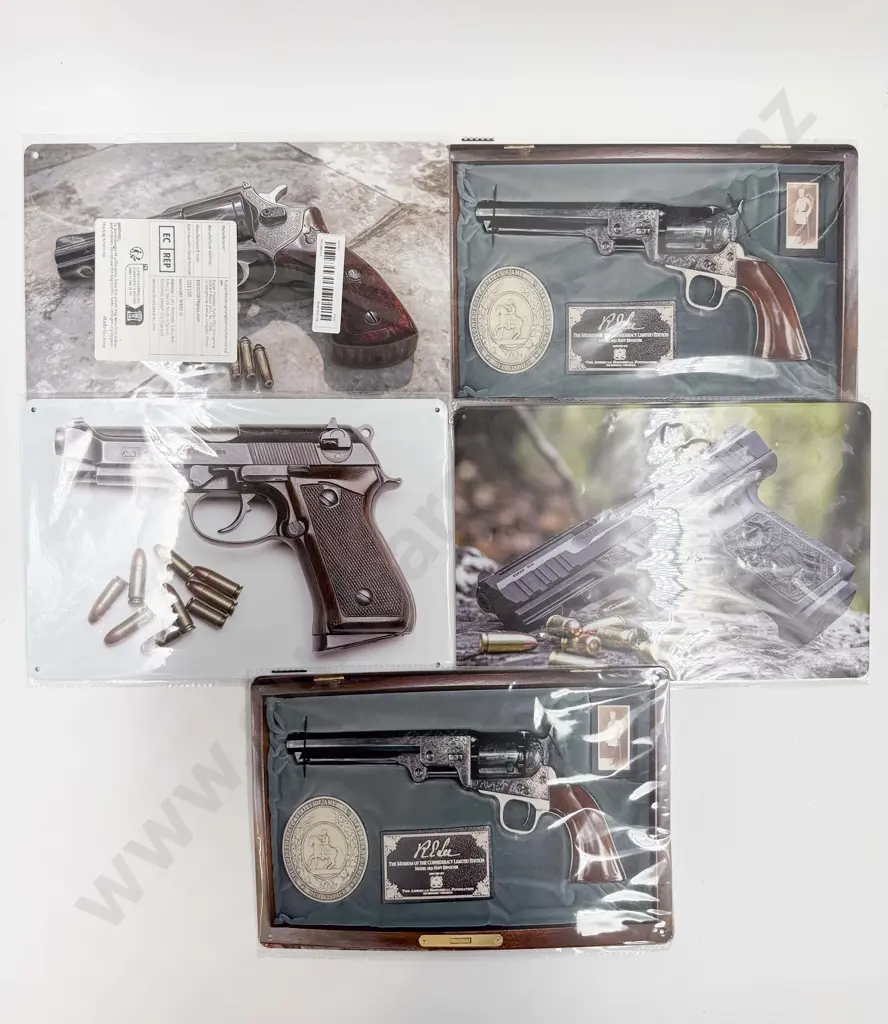 Five Modern Tin Signs Depicting Firearms Image 1++