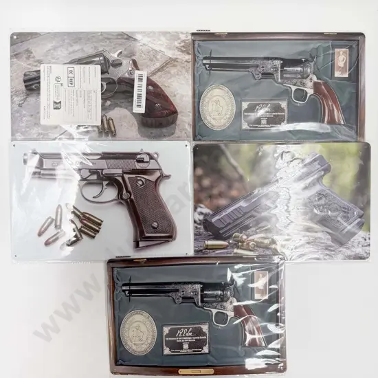 Five Modern Tin Signs Depicting Firearms