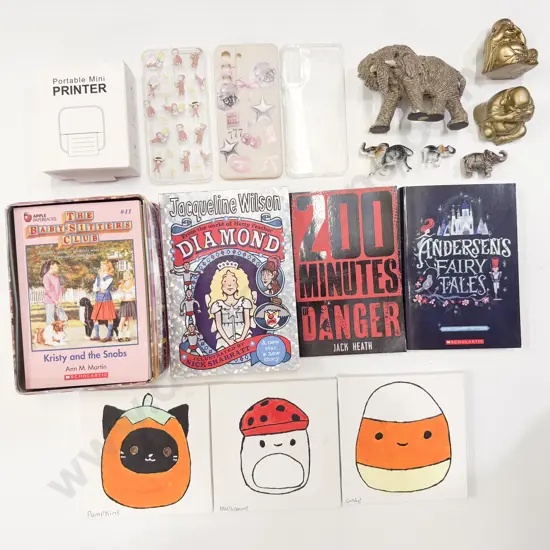 Portable Mini Printer With Collection of Books Phone Cases and Assorted