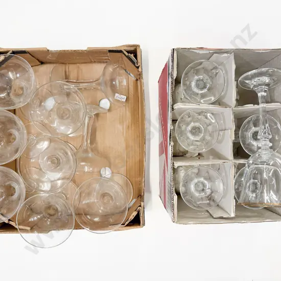 Nine Hollow Stemmed Champagne Glasses together with Boxed Set of Six Wine Glasses